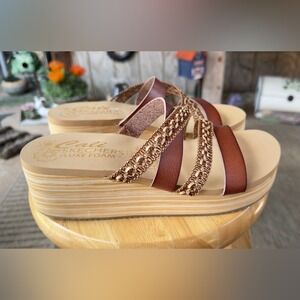 Skechers Cali Luxe Foam Wedge Sandals Brown Braided Straps Comfort Platform 8.5